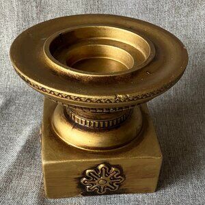 Vintage Candle Holder Gold Metallic Ceramic Square Pedestal Japan (candle not in